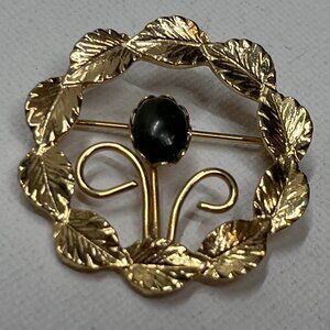 Vintage Gold Brooch with Black Accent Stone